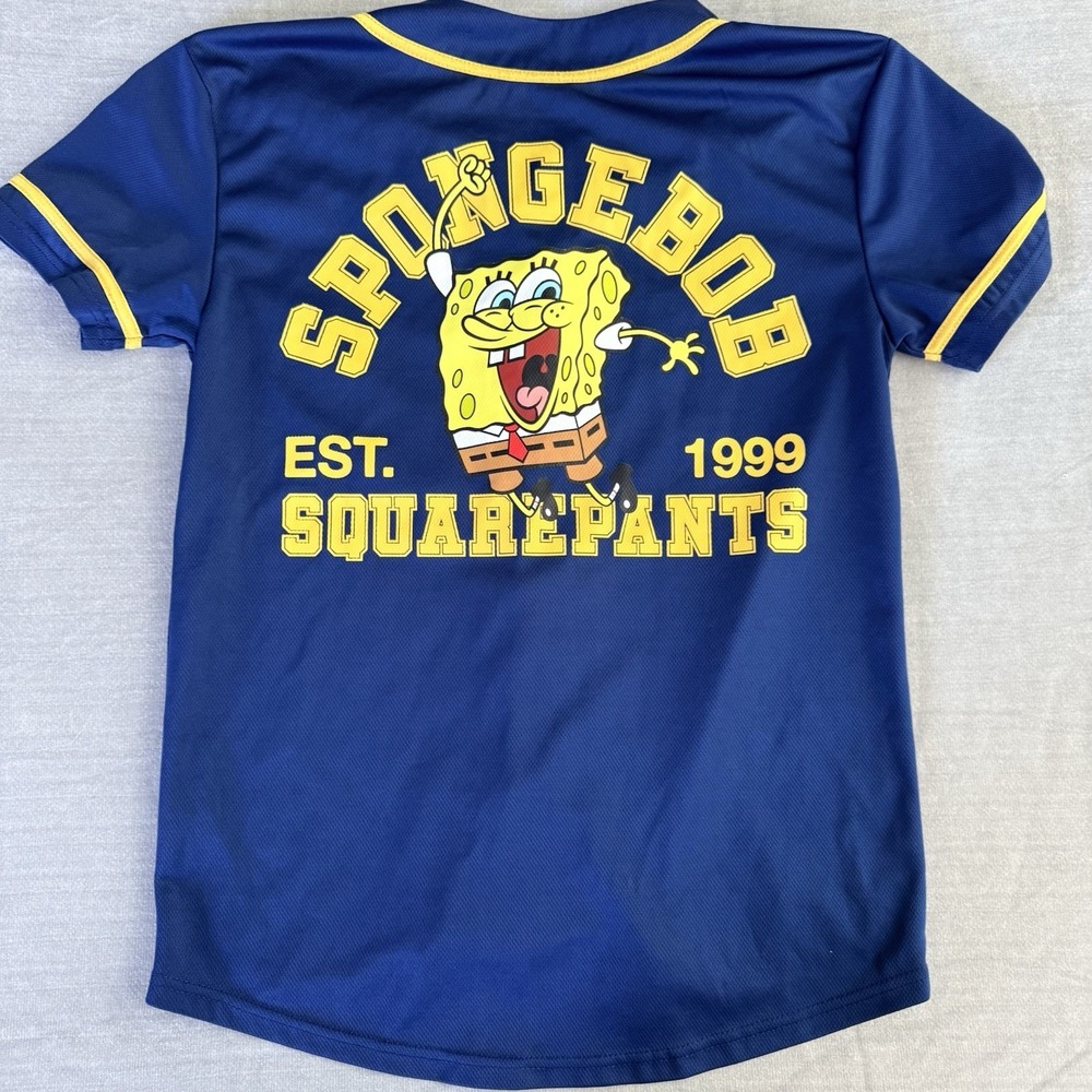 SpongeBob SquarePants Baseball Jersey Youth Large Blue Nickelodeon Shirt